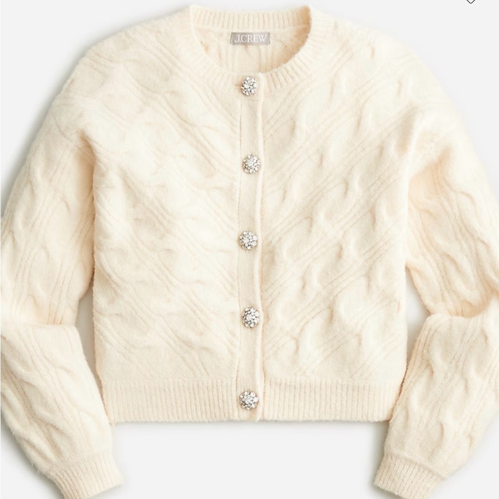NWT JCrew Cable Knit Cardigan with Crystal Buttons